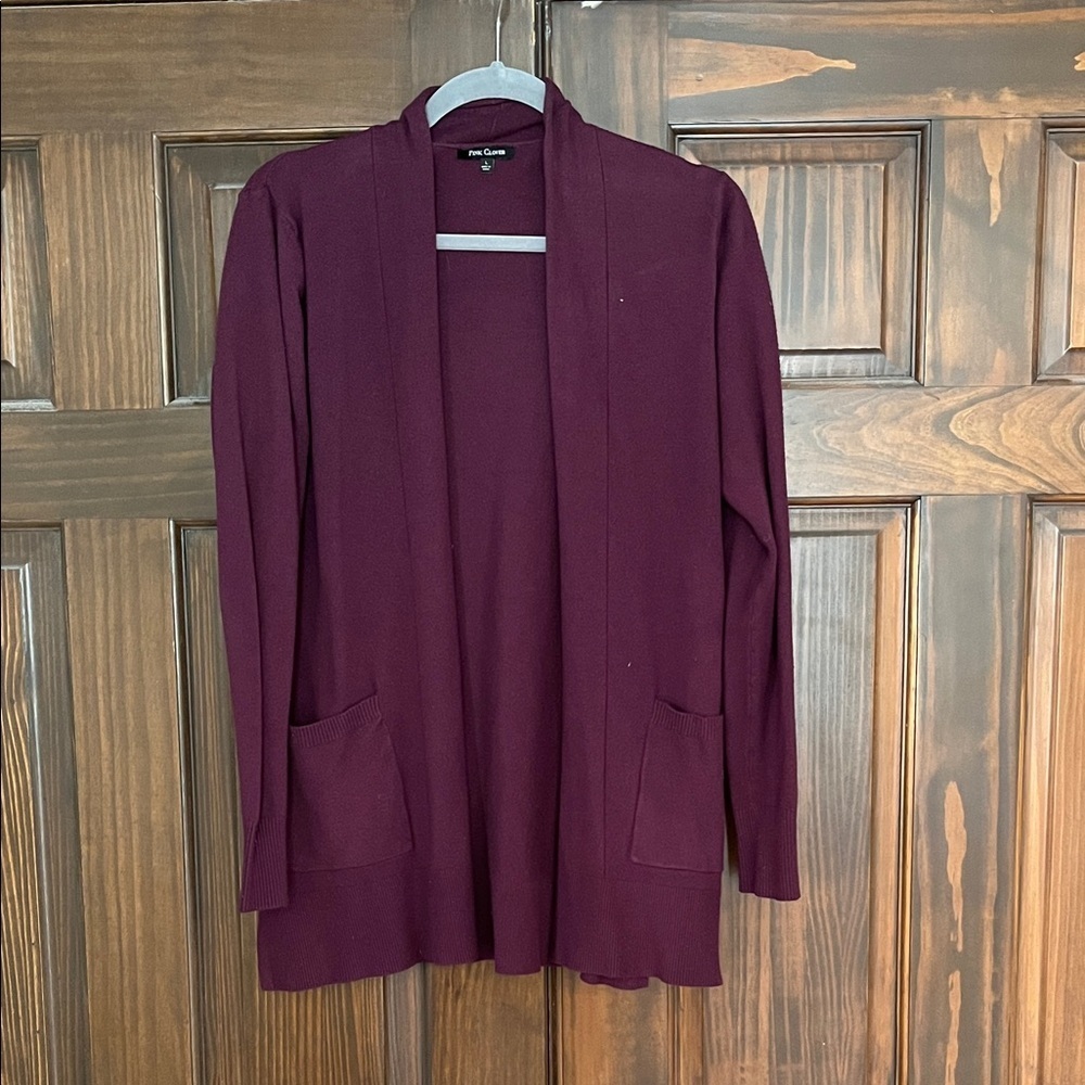 Pink Clover Women's Deep Purple Open Front Cardigan with pockets Size L